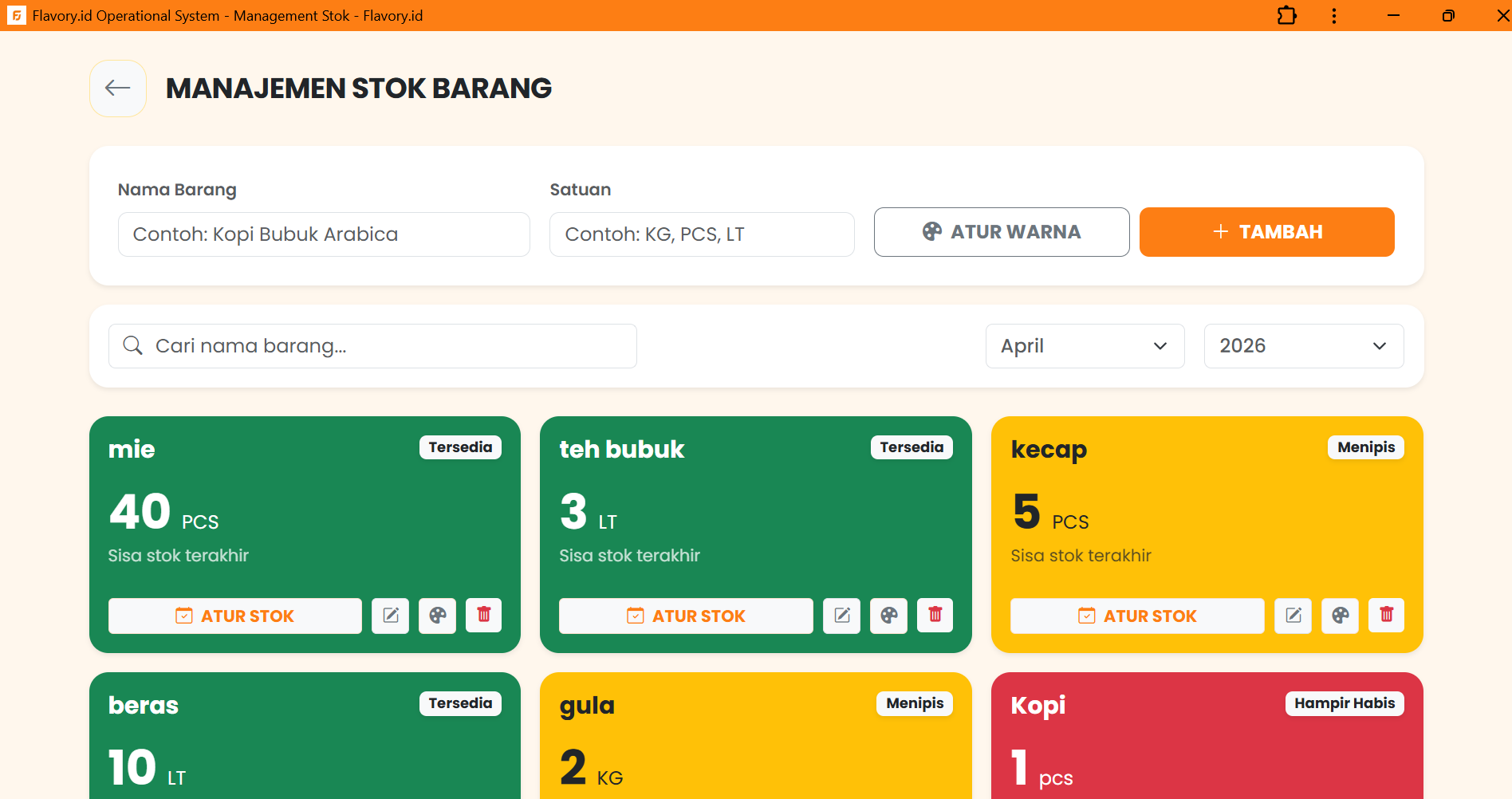 Fitur Manajemen Stok Barang Restoran Flavory.id